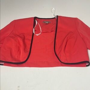 Maya Brooke Sz 8 Coral and Black Short Sleeve Open Front Cardigan NWT